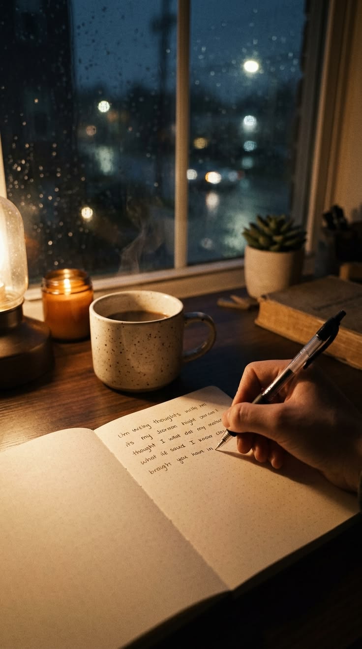 Notebook and pen on a desk used for planning evening activities